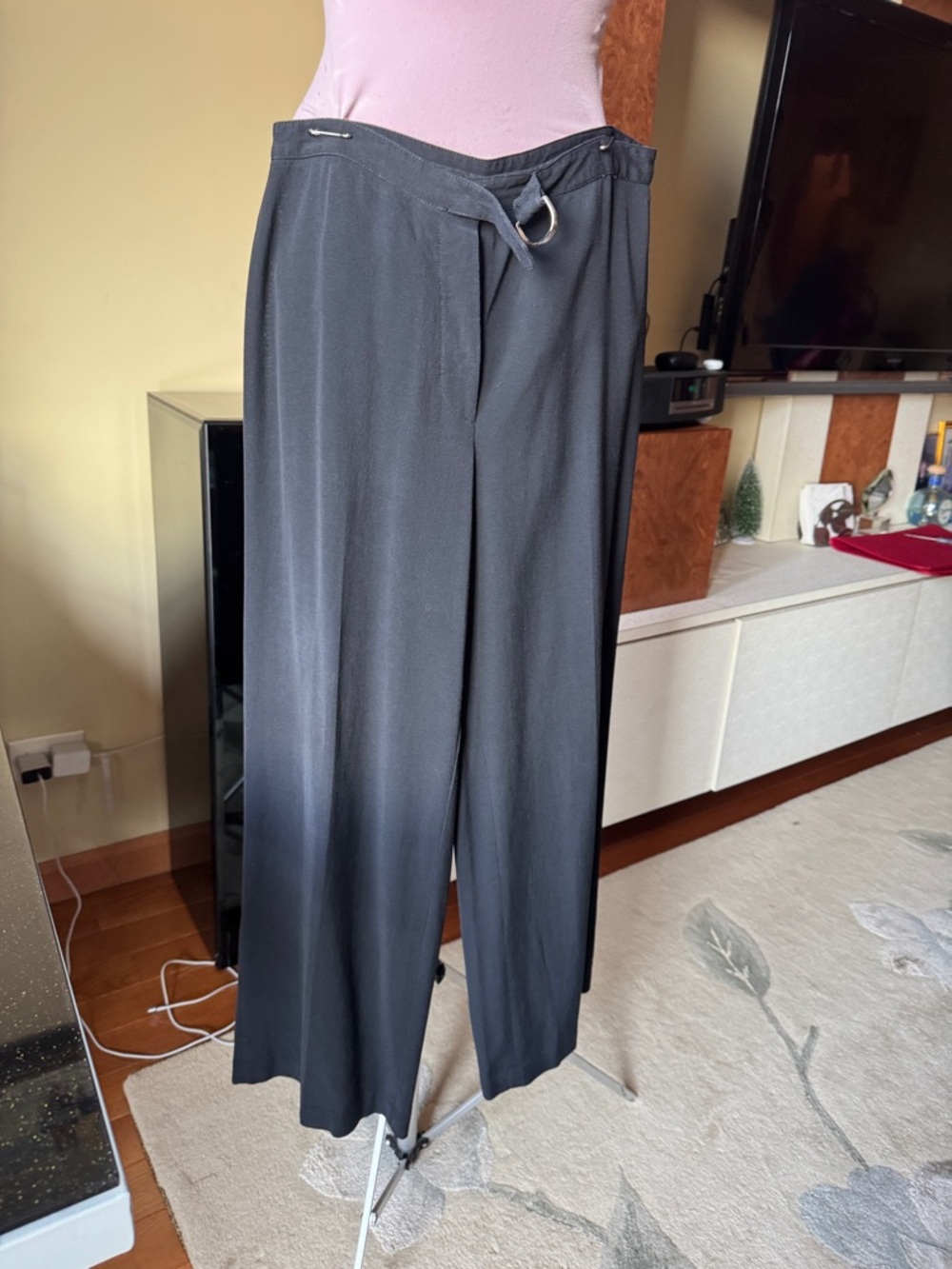 CNC Costume National Black Wide-Leg Pants with D-Ring Detail